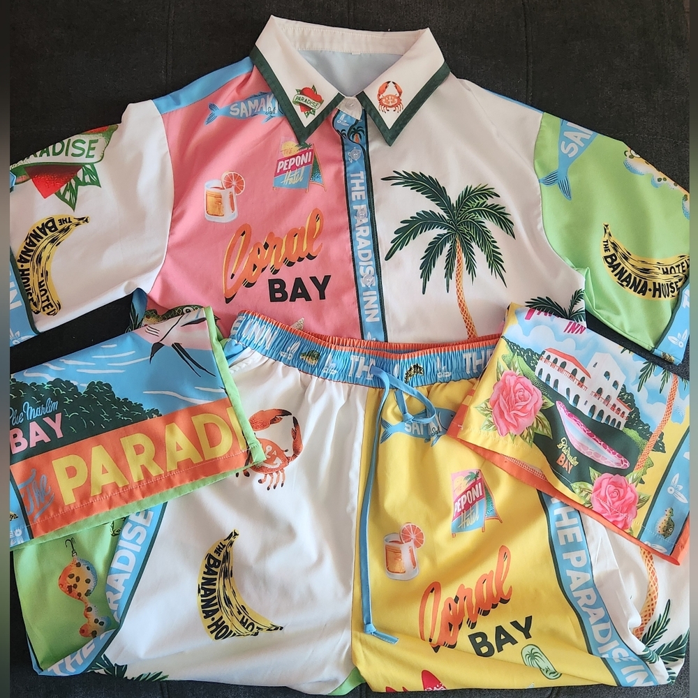 The Paradise Inn Printed Coral Bay Oversized Button Up Shirt And Pants - Picture 7 of 8
